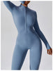 Zip Up Mock Neck Long Sleeve Jumpsuit Trendsi