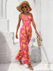 Floral Square Neck  Tie Back Jumpsuit Trendsi