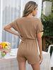 Decorative Button Round Neck Short Sleeve Romper Trendsi
