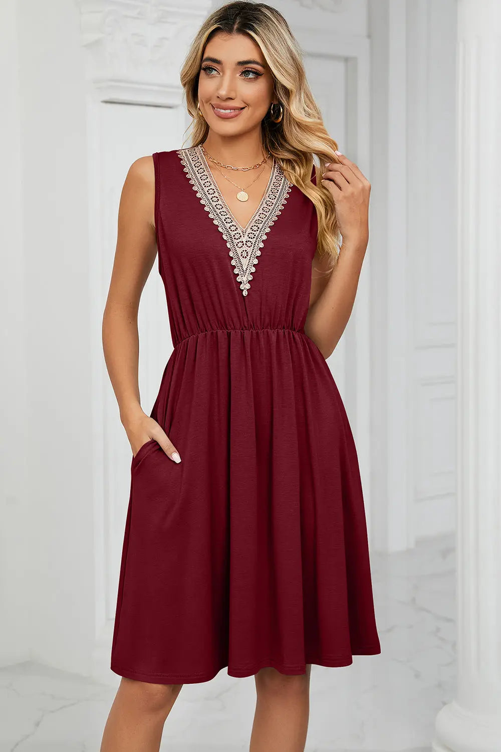 Pocketed V-Neck Wide Strap Dress -BazaarBey - www.shopbazaarbey.com