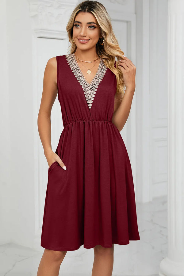 Pocketed V-Neck Wide Strap Dress -BazaarBey - www.shopbazaarbey.com
