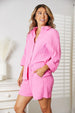 Textured Shirt and Elastic Waist Shorts Set Trendsi