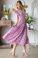  Printed V-Neck Ruffled Midi Dress -BazaarBey - www.shopbazaarbey.com