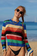 Rainbow Stripe Openwork Long Sleeve Cover-Up Trendsi