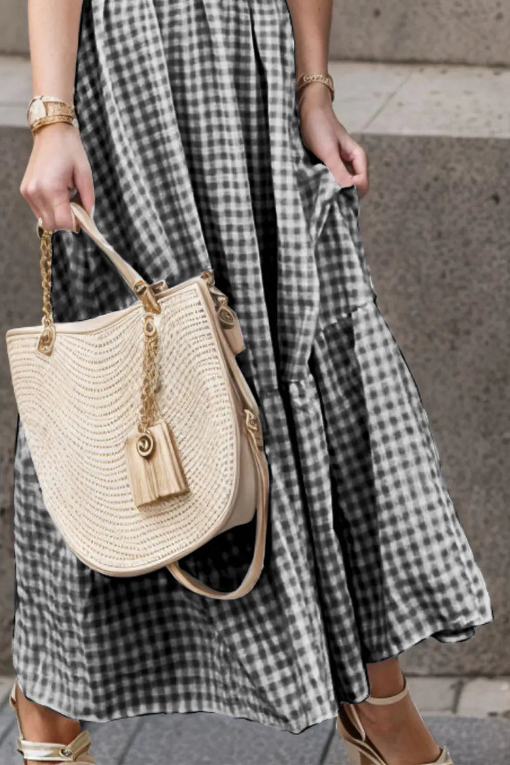 Full Size Smocked Ruffled Plaid Ruffle Hem Dress -BazaarBey - www.shopbazaarbey.com