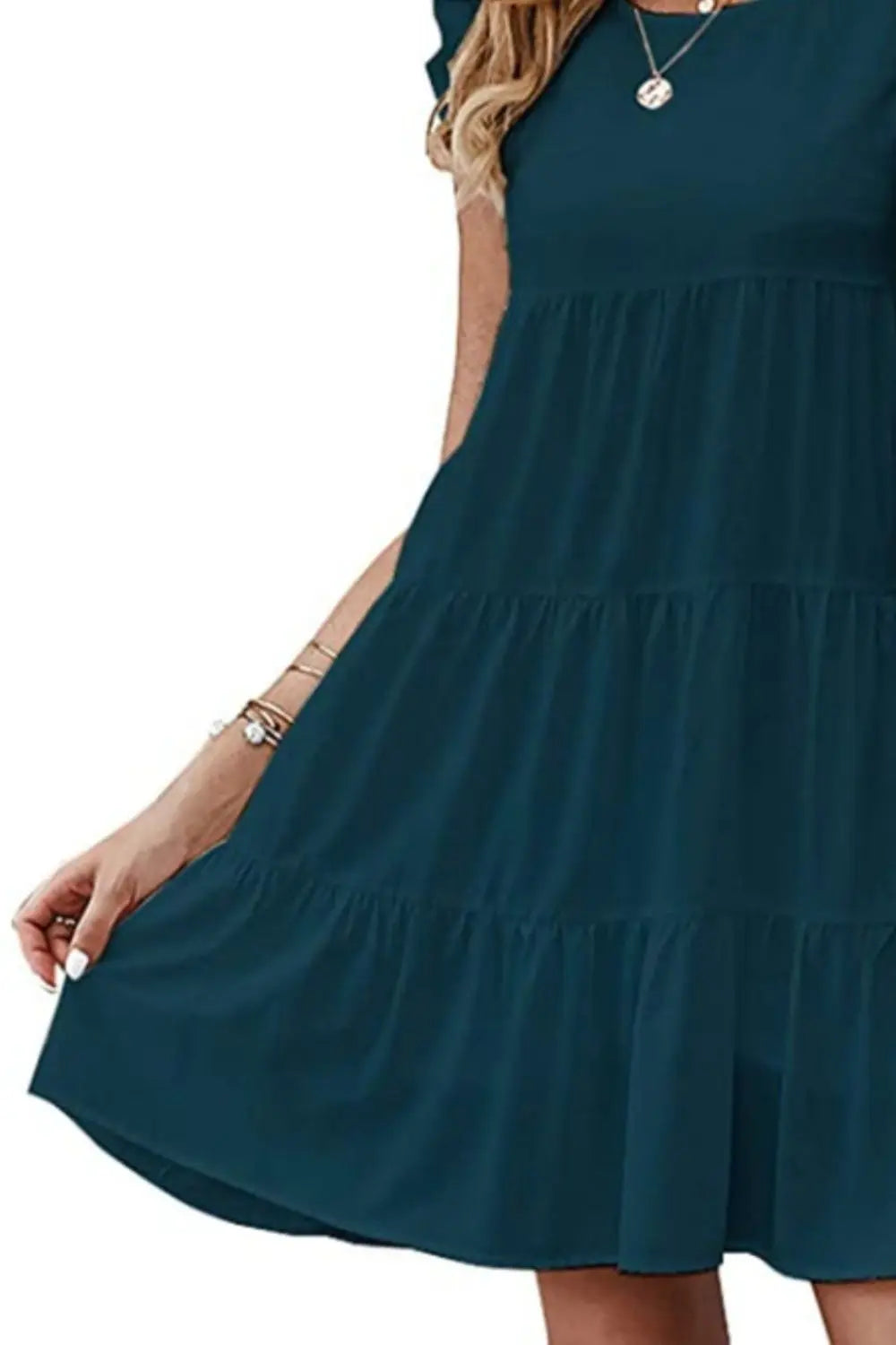 Ruffled Round Neck Cap Sleeve Mini Dress -BazaarBey - www.shopbazaarbey.com