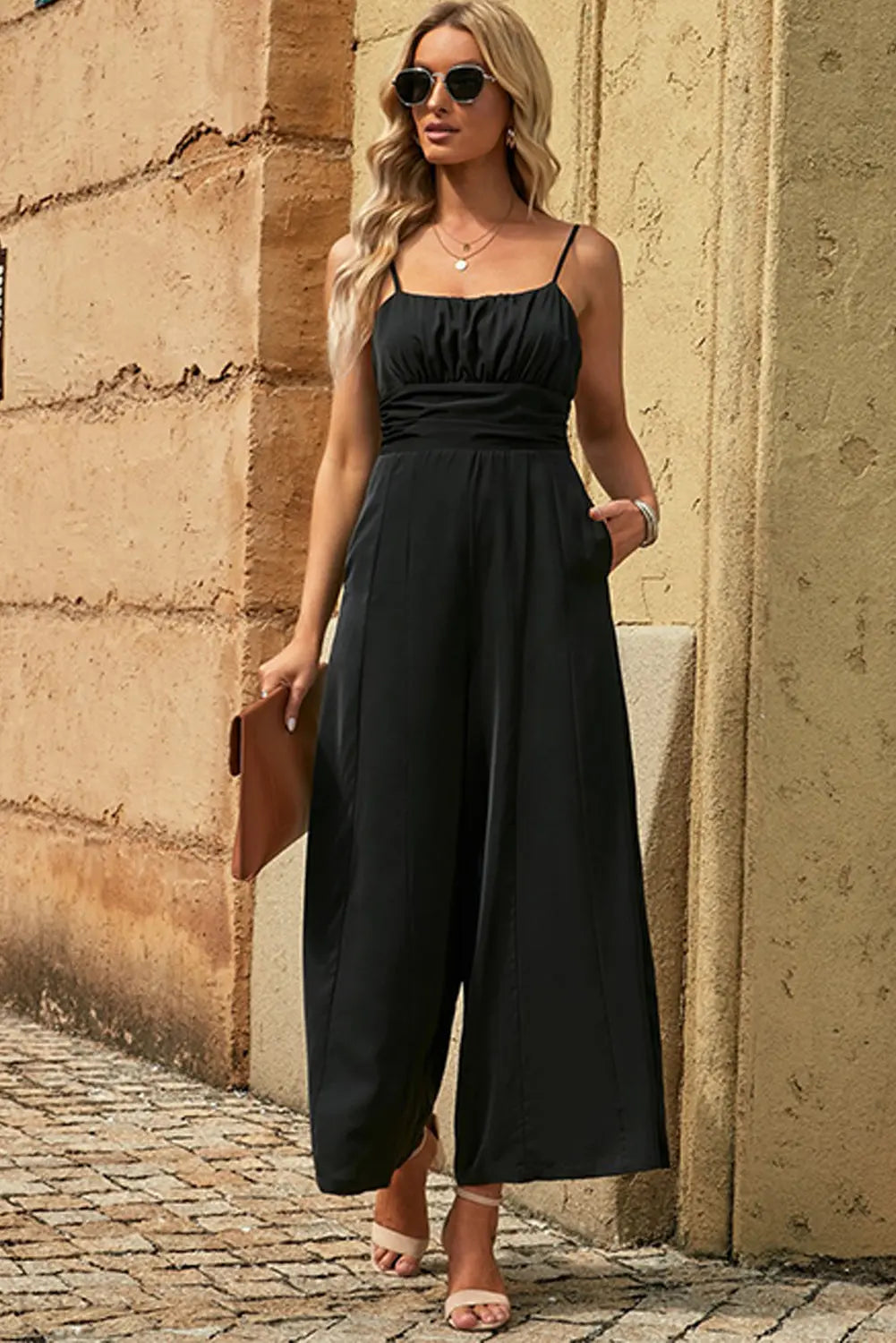 BazaarBey Spaghetti Strap Tied Seam Detail Jumpsuit 