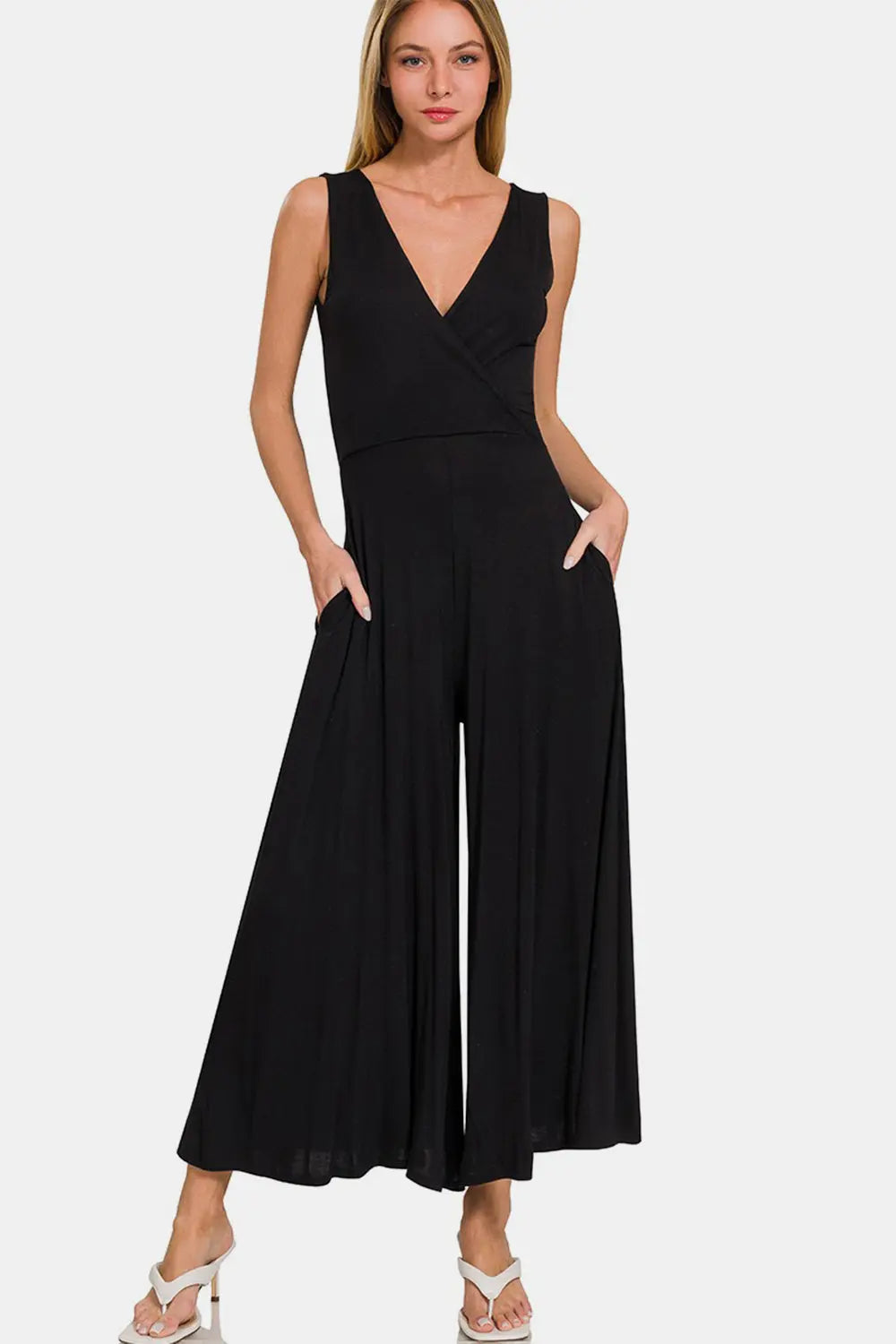 BazaarBey  Surplice Neckline Sleeveless Jumpsuit