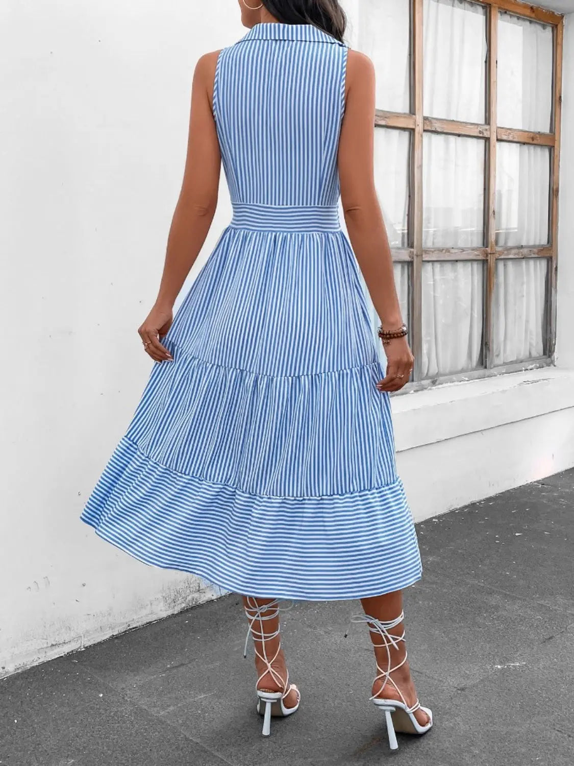 Striped  Sleeveless Midi Dress -BazaarBey - www.shopbazaarbey.com