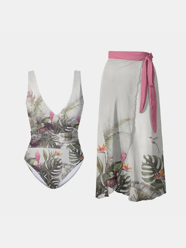 BazaarBey Printed Surplice Wide Strap wear and Skirt  Set 