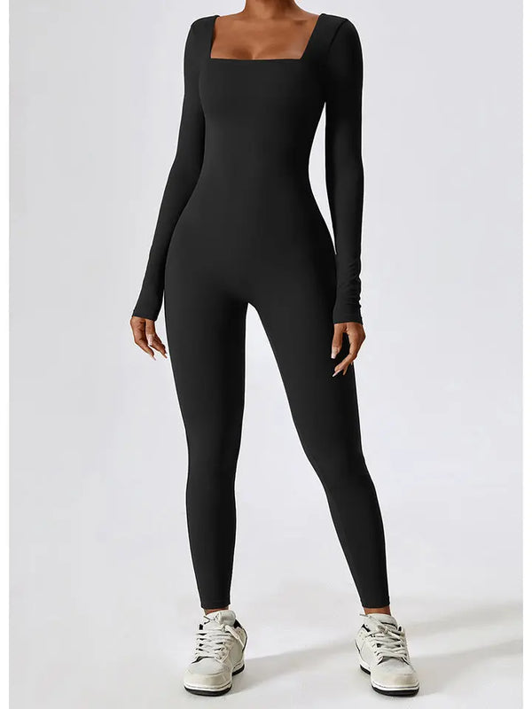 BazaarBey Square Neck Long Sleeve Sports Jumpsuit 