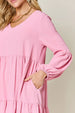  Full Size V-Neck Balloon Sleeve Tiered Dress -BazaarBey - www.shopbazaarbey.com