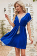 Tassel V-Neck Short Sleeve Dress -BazaarBey - www.shopbazaarbey.com