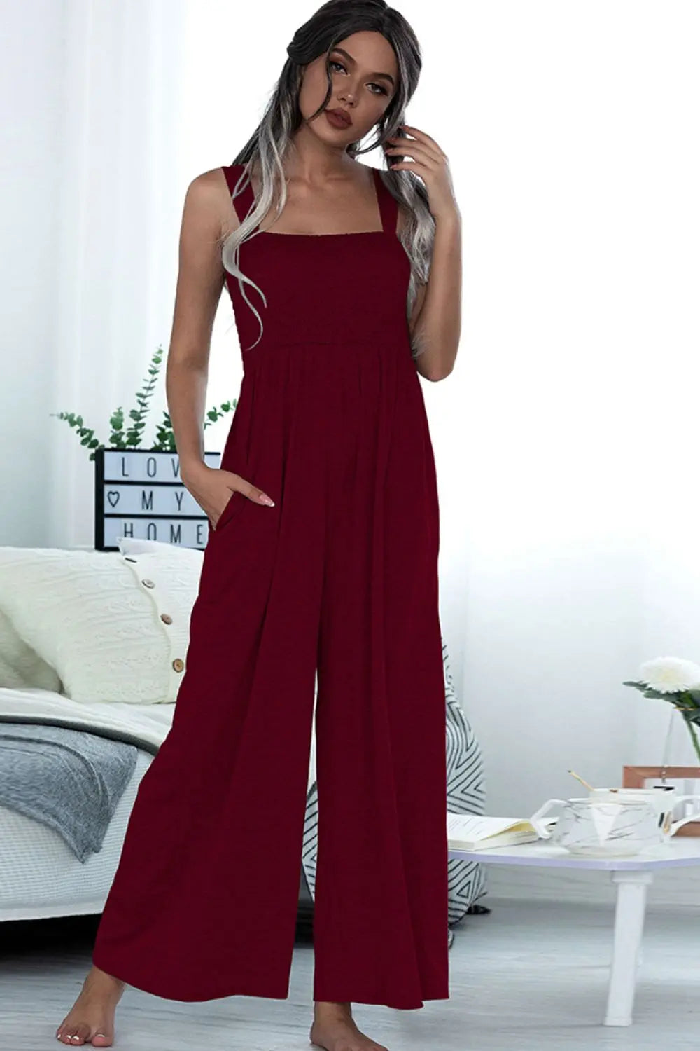 Square Neck Sleeveless Pocket Jumpsuit Trendsi