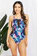 Floral Crisscross Spliced Mesh One-Piece Swimsuit Trendsi