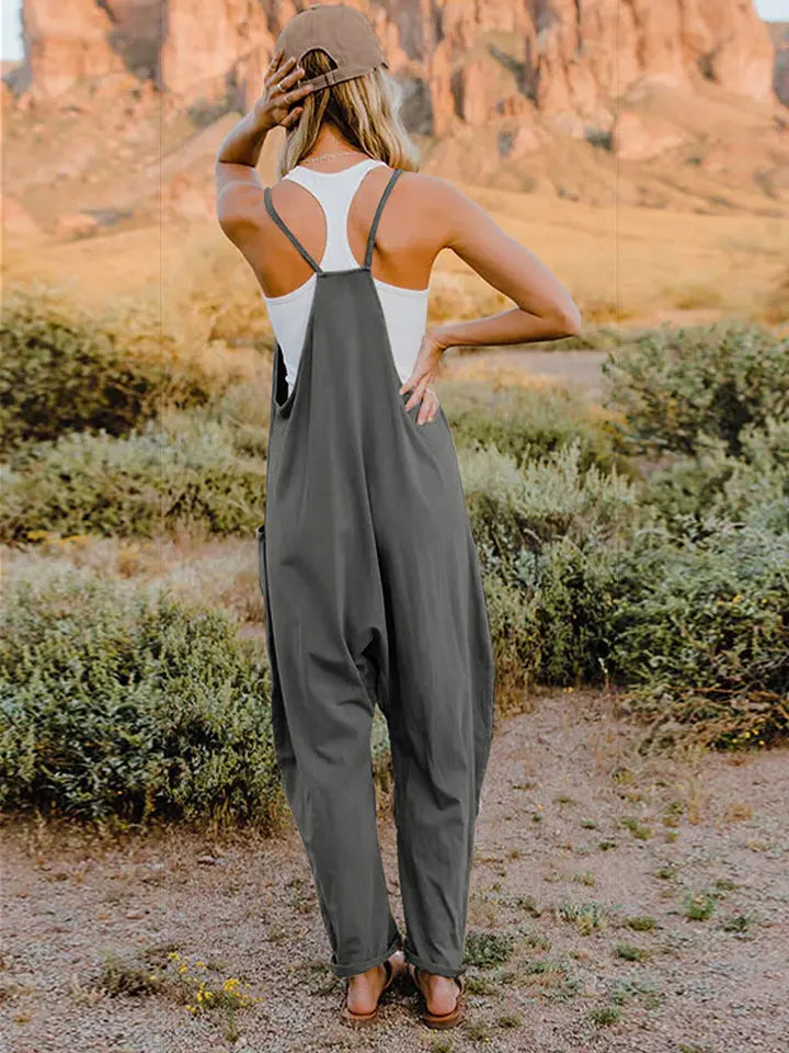   Sleeveless V-Neck Pocketed Jumpsuit Trendsi