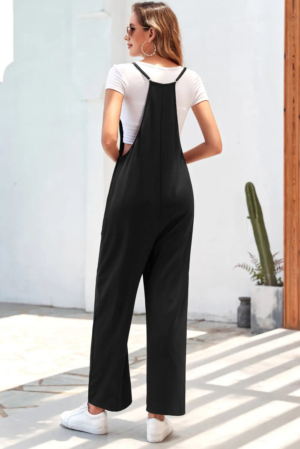Pocketed Spaghetti Strap Wide Leg Jumpsuit Trendsi