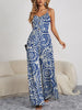 Decorative Button Spaghetti Strap Wide Leg Jumpsuit Bazaarbey
