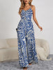 Decorative Button Spaghetti Strap Wide Leg Jumpsuit Bazaarbey