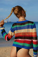 Rainbow Stripe Openwork Long Sleeve Cover-Up Trendsi