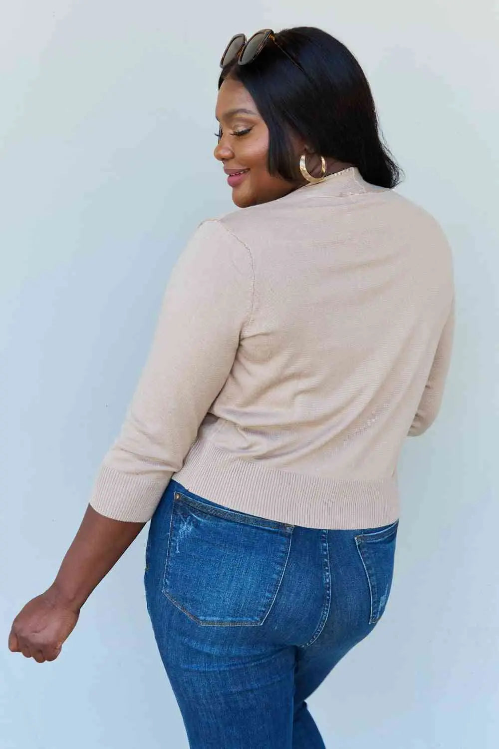  My Favorite  3/4 Sleeve Cropped Cardigan in Khaki Bazaarbey
