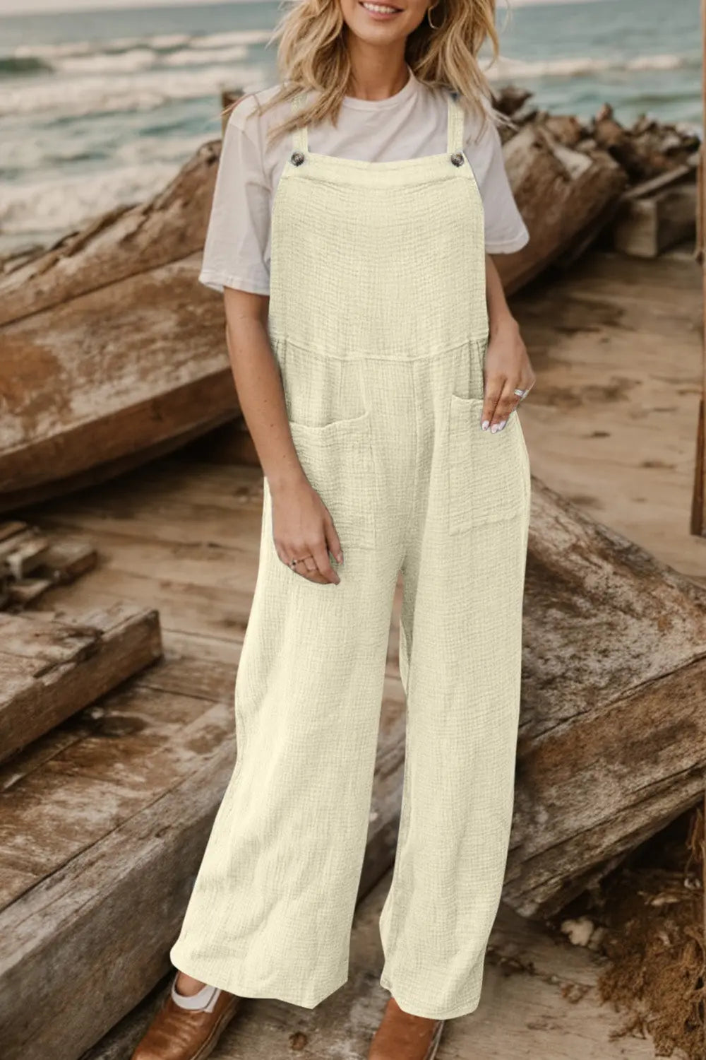  Wide Leg Front Pocket Jumpsuit Trendsi