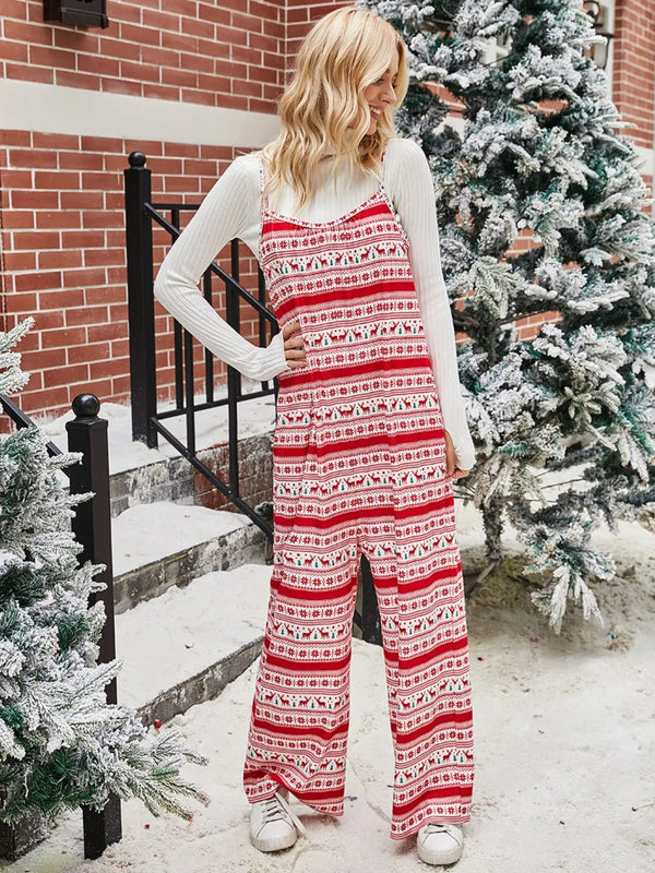 BazaarBey Christmas Color Contrast Wide-Legged Jumpsuit 