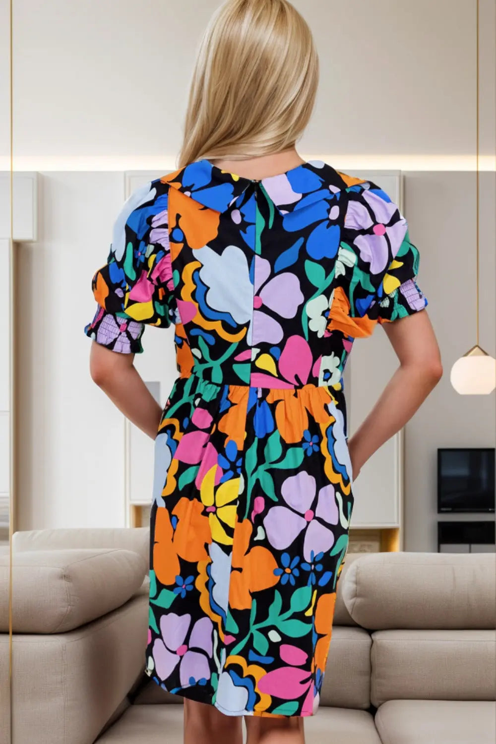 Printed  Half Sleeve Mini Dress -BazaarBey - www.shopbazaarbey.com