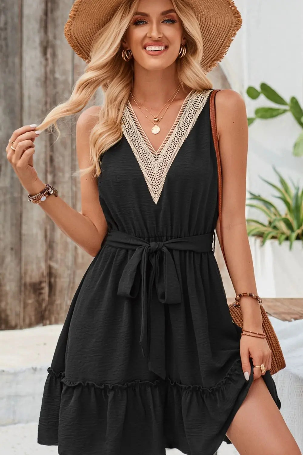 Tied Frill Sleeveless Mini Dress -BazaarBey - www.shopbazaarbey.com