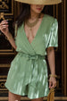 BazaarBey Surplice Tie Waist Short Sleeve Romper 