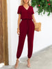 Short Sleeve V-Neck Jumpsuit with Pockets Trendsi