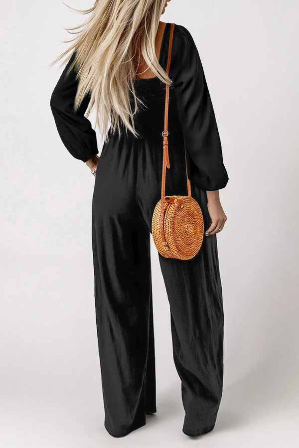 Square Neck Raglan Sleeve Jumpsuit with Pocket Trendsi