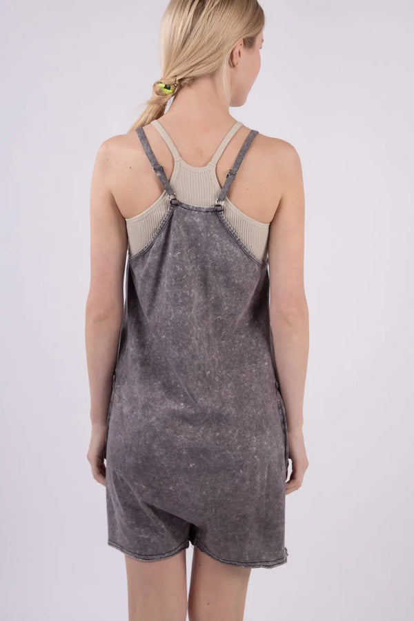  V-Neck Sleeveless Washed Romper Trendsi