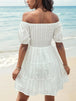 Smocked  Off-Shoulder Mini Dress -BazaarBey - www.shopbazaarbey.com