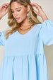  Full Size V-Neck Balloon Sleeve Tiered Dress -BazaarBey - www.shopbazaarbey.com