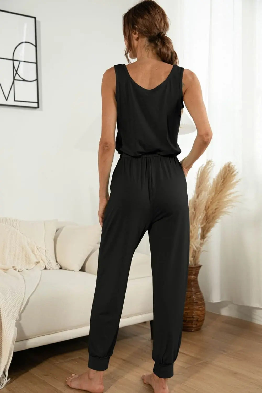 Drawstring Waist Round Neck Jogger Jumpsuit Trendsi