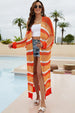 Striped Open Front Side Slit Duster Cover Up Trendsi