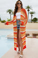 Striped Open Front Side Slit Duster Cover Up Trendsi