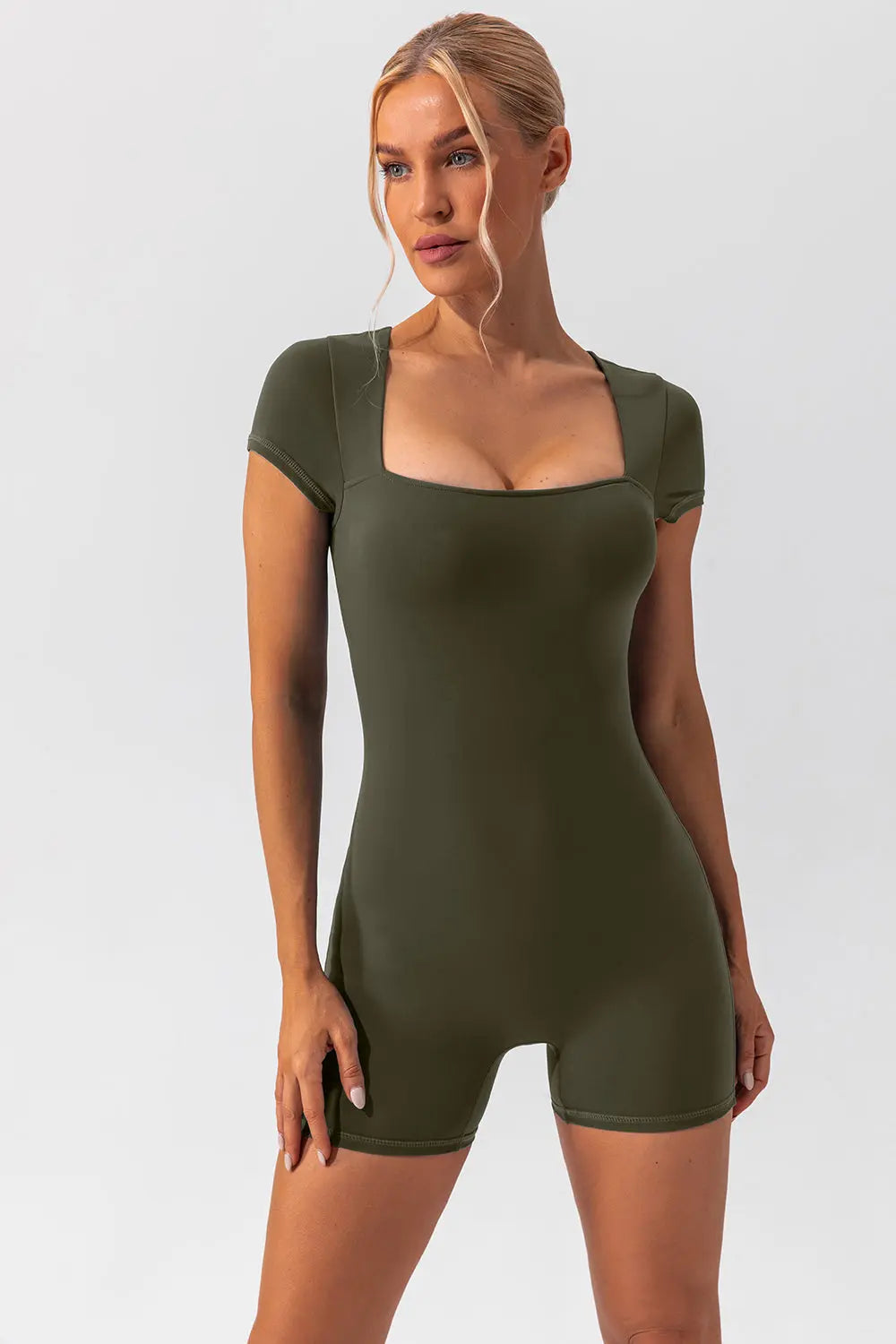 BazaarBey Square Neck Cap Sleeve Active Romper 