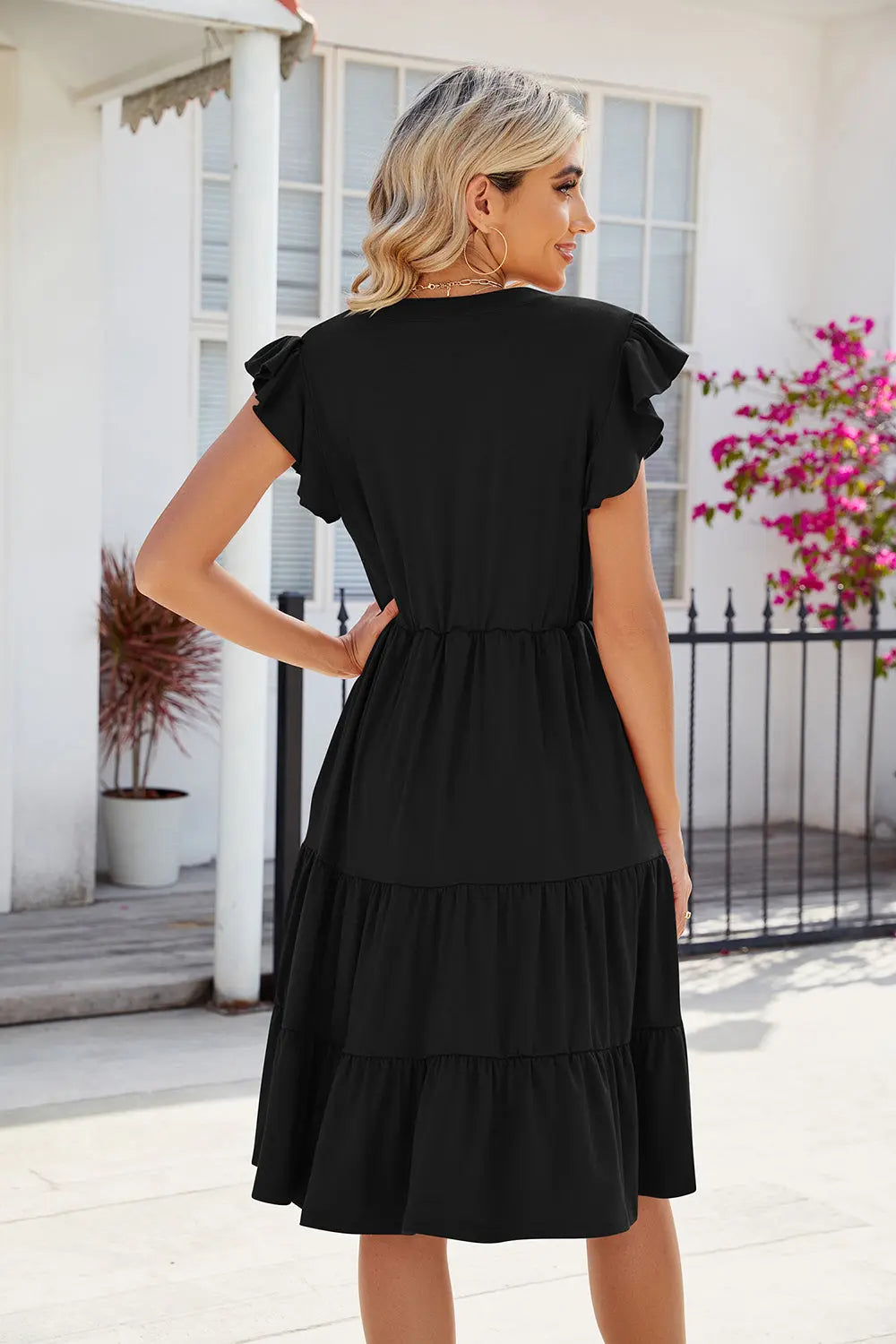 Ruched Notched Cap Sleeve Dress -BazaarBey - www.shopbazaarbey.com