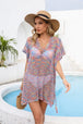 Openwork Slit V-Neck Cover Up Trendsi