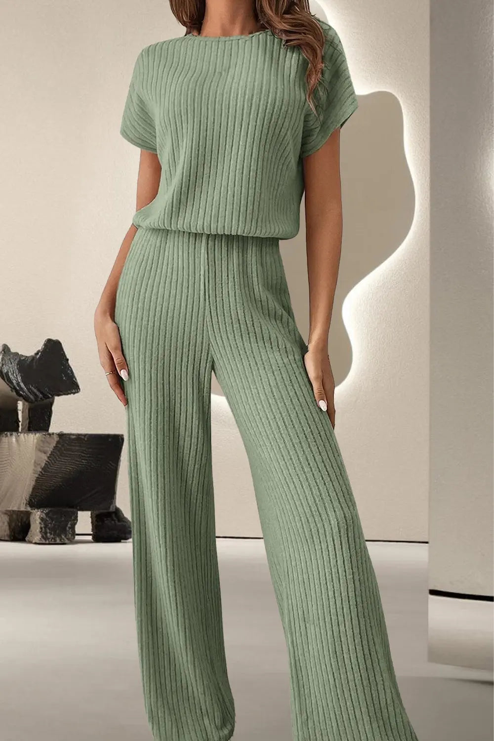 BazaarBey Round Neck Short Sleeve Jumpsuit 
