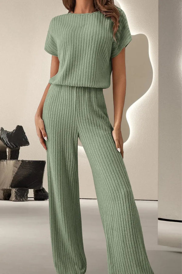 BazaarBey Round Neck Short Sleeve Jumpsuit 