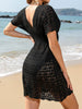 Openwork Plunge Short Sleeve Cover-Up Dress Trendsi