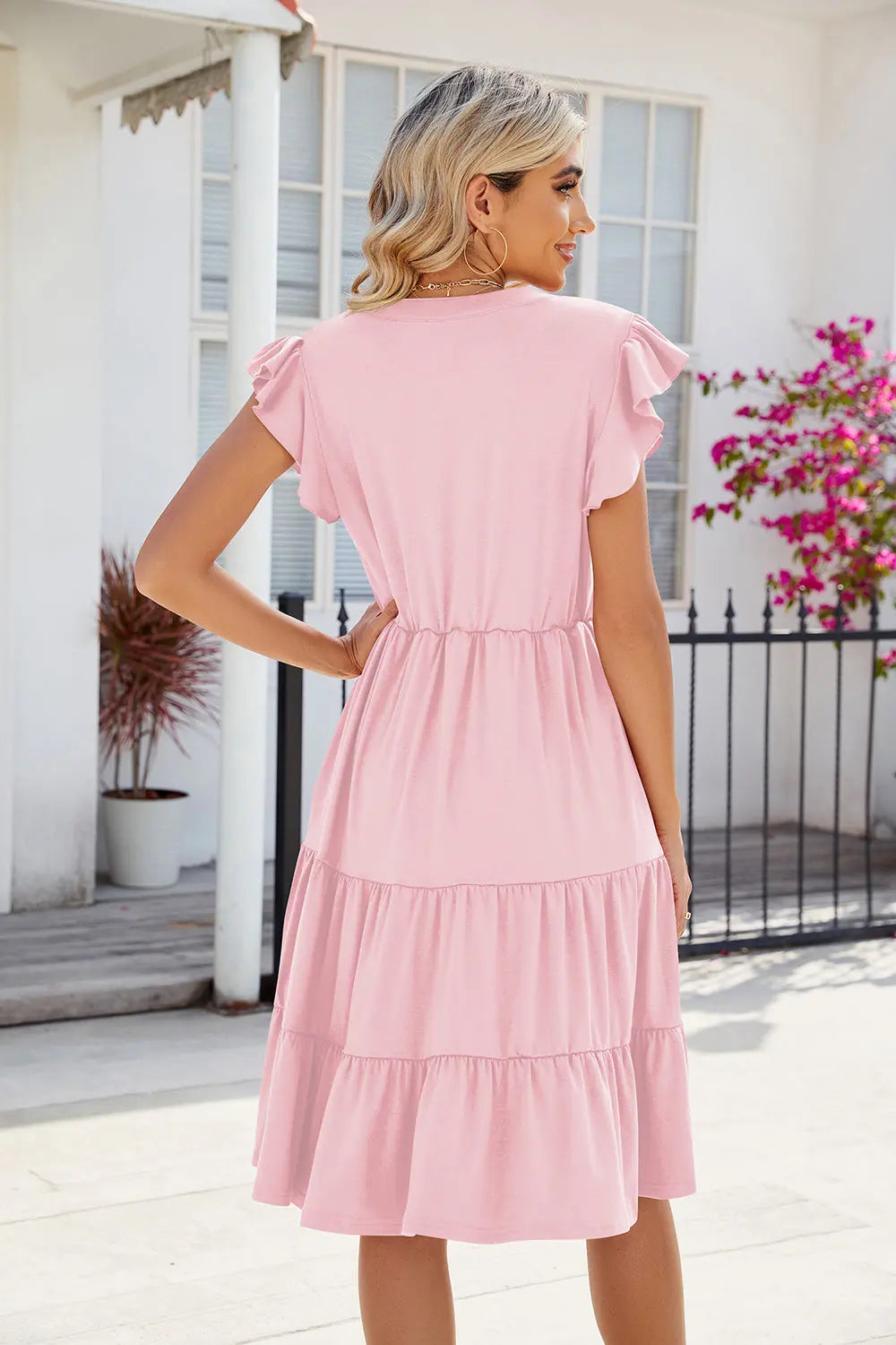 Ruched Notched Cap Sleeve Dress -BazaarBey - www.shopbazaarbey.com