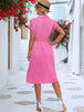 Buttoned Tie Waist Short Sleeve Dress -BazaarBey - www.shopbazaarbey.com