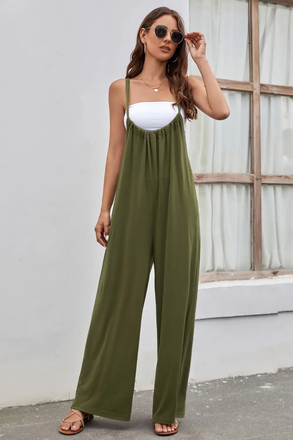Tied Spaghetti Strap Wide Leg Jumpsuit Trendsi