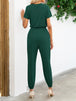 Short Sleeve V-Neck Jumpsuit with Pockets Trendsi