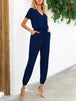 Short Sleeve V-Neck Jumpsuit with Pockets Trendsi