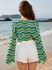 Striped Boat Neck Long Sleeve Cover Up Trendsi